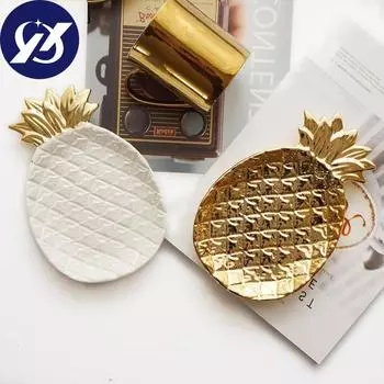 Позолоченная керамическая тарелка для хранения ананасов, тарелки для закусок, десертное ювелирное блюдо, поднос для макияжа A