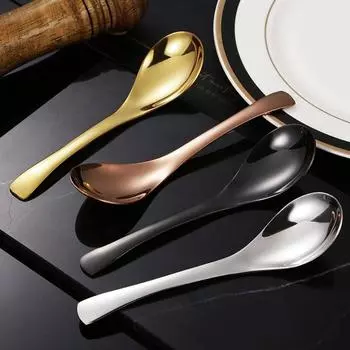 Позолоченная китайская суповая ложка из нержавеющей стали с утолщенным круглым дном, большая вместительная ложка, зеркально отполированная детская ложка для риса