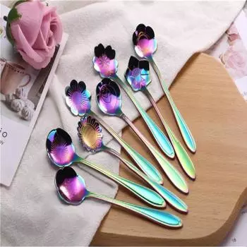 Позолоченная ложка волшебного цвета Ложка цвета радуги Ложка для цветения вишни Ложка для роз Красочная кофейная ложка 1