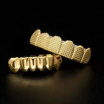 Позолоченная шапка для зубов в стиле хип-хоп с 6 зубами и бриллиантовыми стоматологическими украшениями One size золотой