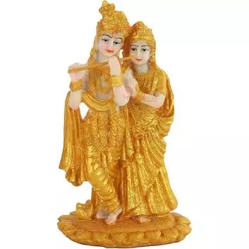 Позолоченная статуэтка Радхи Кришны (Смола, 19 см x 11 см) - Предметы декора для домашнего декора