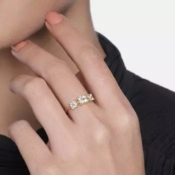 Позолоченное кольцо Estele с заклепками и цветочными американскими бриллиантами для стильных женщин (нерегулируемое)