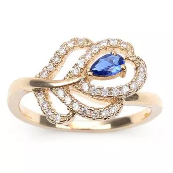 Позолоченное кольцо Флора синее белое золото - 15х10 мм