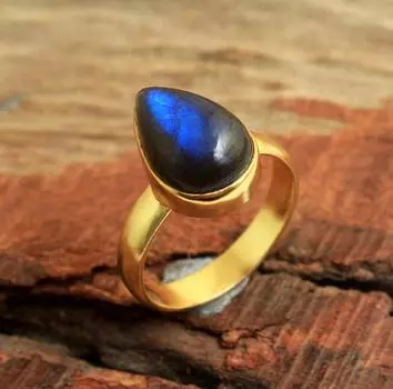 Позолоченное кольцо из стерлингового серебра 925 пробы с лабрадоритом, ювелирные изделия ручной работы 5 золотой/жёлтый