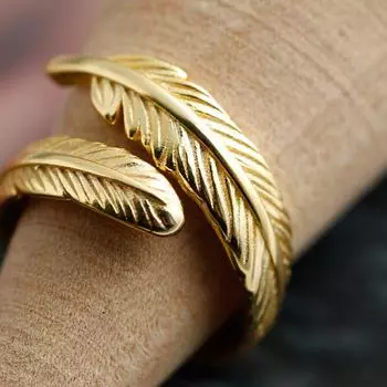 Позолоченное кольцо из стерлингового серебра 925 пробы с перьями, регулируемое F114 6.5