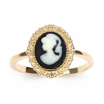 Позолоченное кольцо Камея черное золото - 14х12 мм