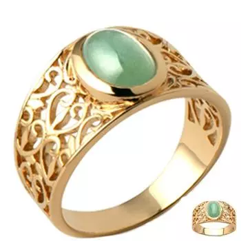 Позолоченное кольцо Клеопатра с золотым авантюрином - 12 мм