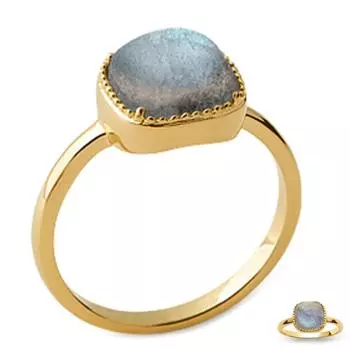 Позолоченное кольцо Клеопатра золотой лабрадорит - 10x10 мм