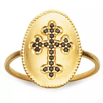 Позолоченное кольцо Крест черное золото - 17x13 мм