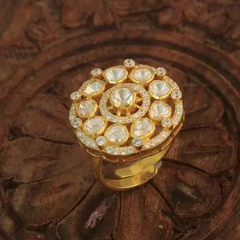Позолоченное кольцо Kundan Polki из стерлингового серебра 925 пробы