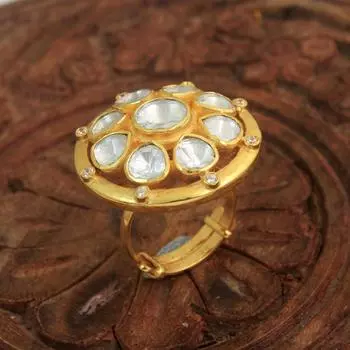 Позолоченное кольцо Kundan Polki из стерлингового серебра