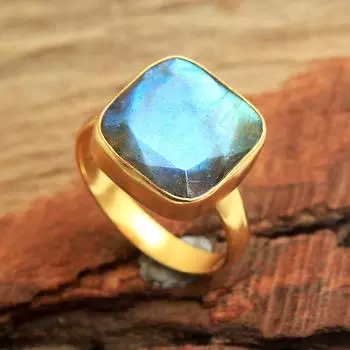 Позолоченное кольцо с лабрадоритом, массивное ювелирное изделие ручной работы из стерлингового серебра 925 пробы, эффектное кольцо 5 жёлтый/золотой