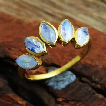 Позолоченное кольцо с лунным камнем из стерлингового серебра 925 пробы Ювелирные изделия с июньским камнем 6 белый