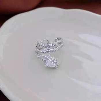 Позолоченное кольцо-серпантин с фианитом, винтажное регулируемое украшение на указательный палец для женщин, роскошный минималистский подарок серебряный