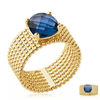 Позолоченное кольцо Сисси золотисто-синее - 10 мм - камень 8х8 мм