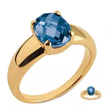 Позолоченное кольцо Unique синий золотой сапфир - 10x8 мм