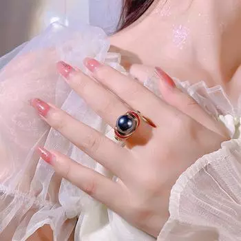 Позолоченное легкое роскошное кольцо на указательный палец с ракушками, кольцо с эмалированным цирконием и жемчугом, кольцо с серым таитянским жемчугом.