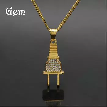 Позолоченное мужское ожерелье из сплава с бриллиантовой пробкой в стиле уличный хип-хоп
