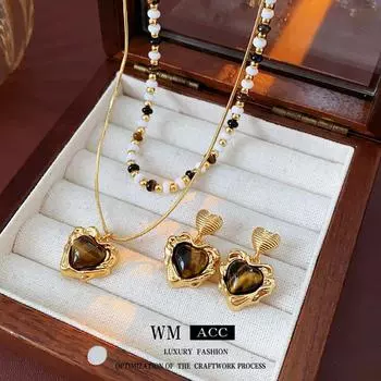 Позолоченное ожерелье из бисера с тигровым глазом - ретро-цепочка на ключицу, осенне-зимний дизайн для женщин. Silver Needle золотой