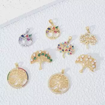 Позолоченное ожерелье из меди и циркония в европейском и американском стиле с рождественской елкой «Дерево жизни» для женщин