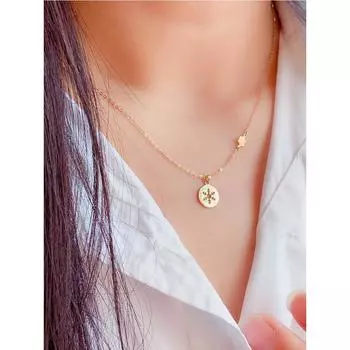 Позолоченное ожерелье из стерлингового серебра 925 пробы. Глянцевая круглая полая цепочка на ключицу со снежинкой. Простой и универсальный темпераментный модный кулон. белого золота