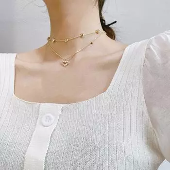 Позолоченное ожерелье Love, двухслойное, с бриллиантами и цирконами, чокер на шею, темпераментная простая высококачественная цепочка на ключицу, аксессуары