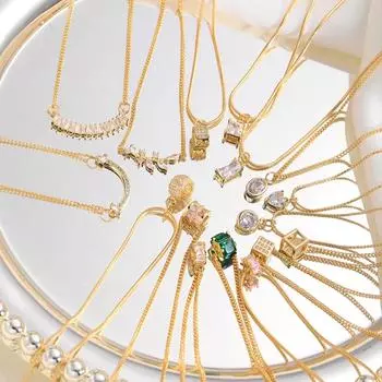 Позолоченное ожерелье с медным кулоном в виде листа и цветка из циркона для женщин, элегантное геометрическое ожерелье с кулоном на ключицу, 2024, ювелирные изделия, подарки