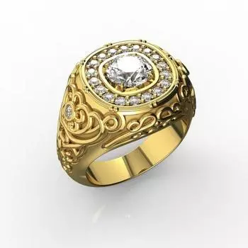 Позолоченное полосатое мужское кольцо, простое квадратное мужское кольцо, полное бриллиантов, властное мужское украшение. No. 7 золотой