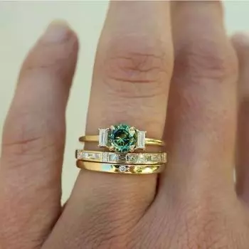 Позолоченное трехкомпонентное женское обручальное кольцо с цирконом No. 5