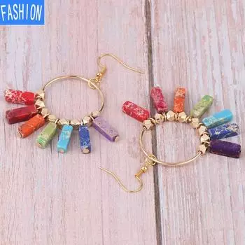 Позолоченные богемные серьги, семь чакр, чакра, радуга, синтетическая императорская бирюза, преувеличенные женские серьги 7Colors