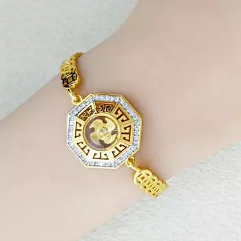 Позолоченные браслеты с тайскими храмовыми бриллиантами и мельницей с дизайном Багуа Bagua pattern золотой