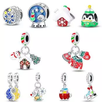 Позолоченные медью 925 серебряные аксессуары подвеска бусины ювелирные изделия Рождественский снеговик бусины браслет ожерелье