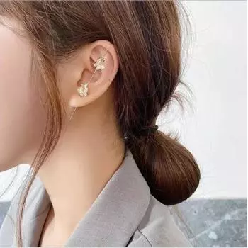 Позолоченные серьги-бабочки с одинарным цирконом золотистый