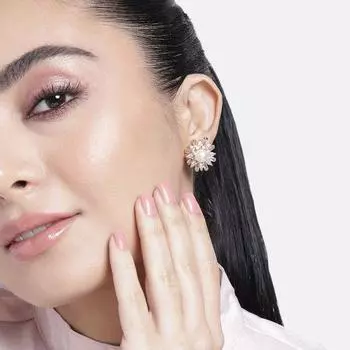 Позолоченные серьги-гвоздики Estele с американскими бриллиантами и жемчугом Baguette для женщин