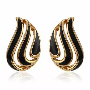 Позолоченные серьги-гвоздики Estele с черной эмалью для девочек и женщин