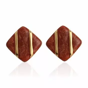 Позолоченные серьги-гвоздики Estele в форме ромба с эмалью красного цвета для девочек и женщин