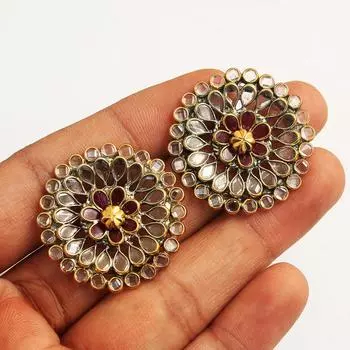 Позолоченные серьги-гвоздики из стерлингового серебра 925 пробы с эмалью и кристаллами