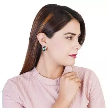 Позолоченные серьги-гвоздики с синей и зеленой эмалью