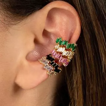 Позолоченные серьги-клипсы Yuedane для женщин, разноцветные циркониевые серьги-каффы в форме буквы C, серьги-клипсы без пирсинга, модные ювелирные изделия