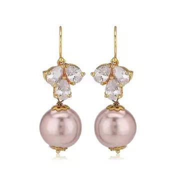 Позолоченные серьги-кольца с полыми бриллиантами