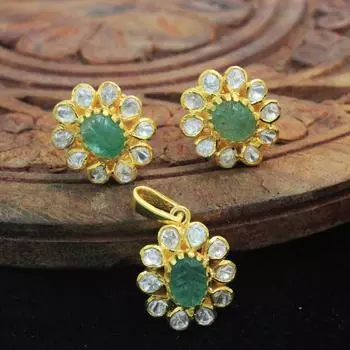 Позолоченные серьги-подвески Kundan Polki, ювелирные изделия из стерлингового серебра 925 пробы