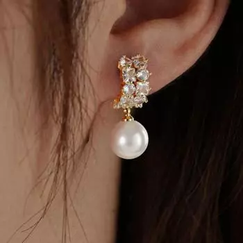 Позолоченные серьги с жемчугом и цирконием — элегантный и изысканный дизайн TE01547