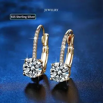 Позолоченные серьги, серебряные серьги-кольца 925 пробы, висячие серьги для женщин, серьги-подвески с муассанитом, ювелирные изделия для девочек