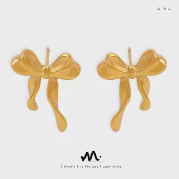 «Позолоченные серьги в форме геометрического банта в корейском стиле»: Элегантный, универсальный дизайн из титановой стали.