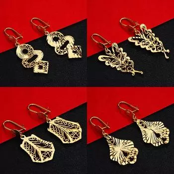 Позолоченные серьги в виде евромонет из длинного песочного золота в этническом стиле для невест. Идеально подходит для мам и модных женщин. Style 1