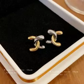 Позолоченные серебряные серьги-иглы: Корейский стиль, простой дизайн, модный, высококачественный, универсальный.