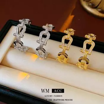 Позолоченные серебряные серьги с пряжкой в форме подковы - Элегантная роскошная мода для женщин Real Gold Plating серебряный