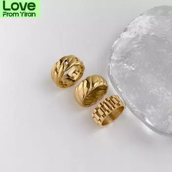 Позолоченные стильные кольца из нержавеющей стали 316l для женщин, цепочка, толстые кольца для пальцев, водонепроницаемые ювелирные изделия, подарок 8