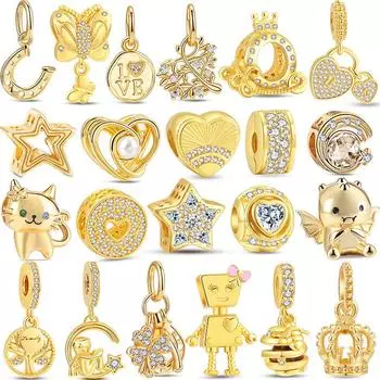 Позолоченные сверкающие семейные древа пчелы, сверкающие любовные штампы, висячие очаровательные ювелирные бусины, подходят для оригинального браслета из серебра 925 пробы