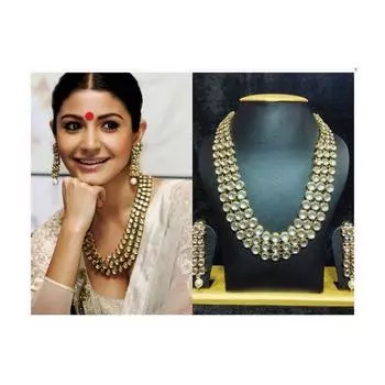 Позолоченные традиционные украшения из жемчуга Кундан, комплект ожерелья с серьгами для женщин (белый)